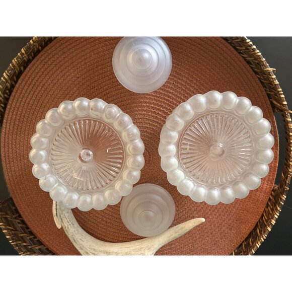 Vintage Ribbed Frosted Glass Decor Jars With Lids Lot of 2 Vanity Table Decor - Picture 7 of 7